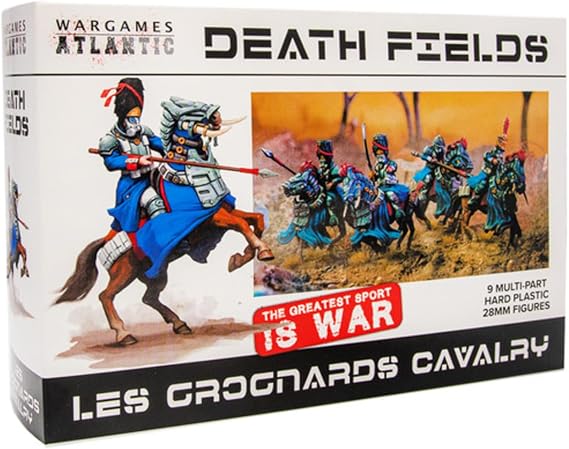 Wargames Atlantic Death Fields - Les Grognards Cavalry (9 Figures) Multi-Part Hard Plastic (HIGH Impact POLYSTYRENE) 28MM Figure - Made in The USA, Grey