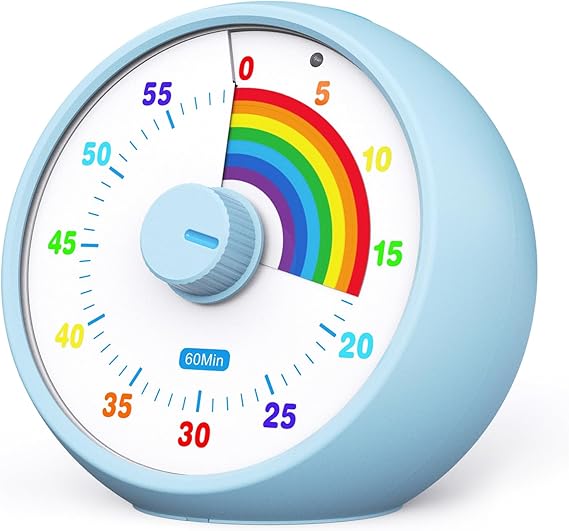 Visual Timer for Kids, 60-Minute Countdown for Classroom Office Kitchen, Desk Timer Kids Time Management Tools with Silent Operation, Pomodoro Time Rainbow Pattern (Blue)