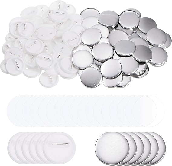 Sourcing Map 200pc 32mm Round Metal Cover Plastic Button Back Clear Film for Button Maker Machine