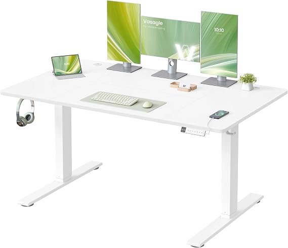 VASAGLE Electric Standing Desk, USB C Port, Cable Tray, Matte White