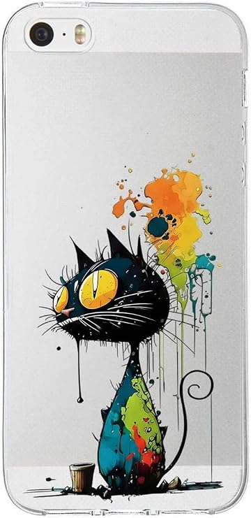 iPhone 5 SE ile Uyumlu Splash Kedi Tasarımlı Slimfit Şeffaf Silikon Kılıf