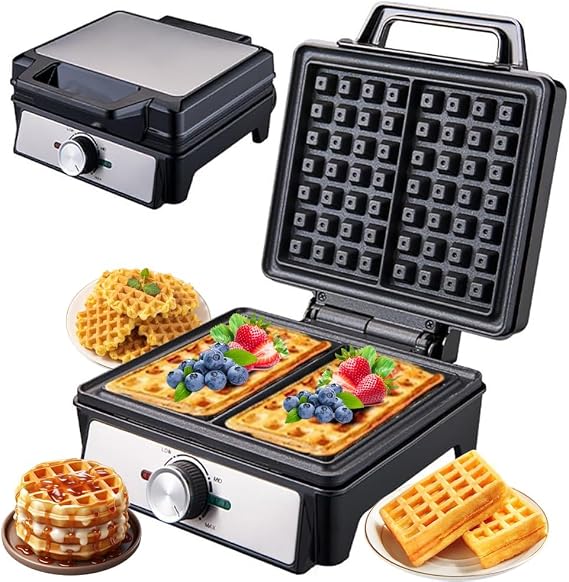 1600W Electric Waffle Maker - Dual Plates, Adjustable Temp Control, Non-Stick & Overflow Guard - For Belgian Waffles, Pancakes, Grilled Cheese, Burgers