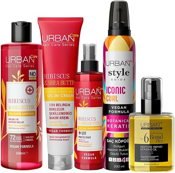 Urban Care Curly Hair Care Set, 5 Pieces with Hibiscus and Shea Butter Content