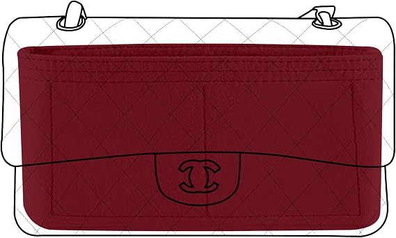 Lckaey バッグオーガナイザー シャネルクラシックフラップcfジャンボバッグ財布インサート-ハンドバッグ フェルトインサート Y069claret-L