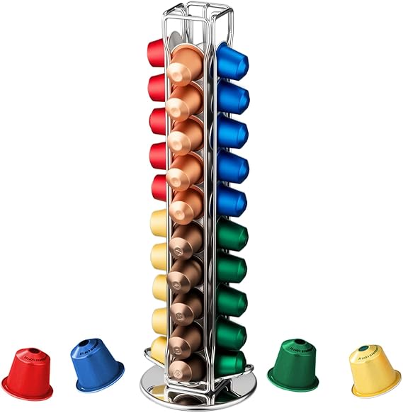 Coffee Pods Holder Stand for Nespresso Capsules,360° Rotating Coffee Pod Storage for 40 Capsules – Space-Saving Coffee Station Organizer