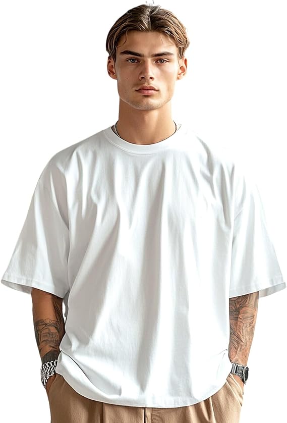 Stars and Stripes Mens 100% Cotton White Oversized Loose Fit Streetwear Casual Gym Baggy Dropped Shoulders T-Shirt