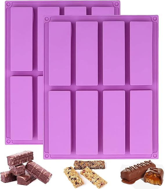 Large Rectangle Silicone Granola Bars Mold 2PCS-8 Cavity Reusable Chocolate & Energy Bar Molds for Baking, Cheesecake, Pudding Cake Dishwasher Safe, Non-Stick & BPA-Free Baking Tools (2 Pack)
