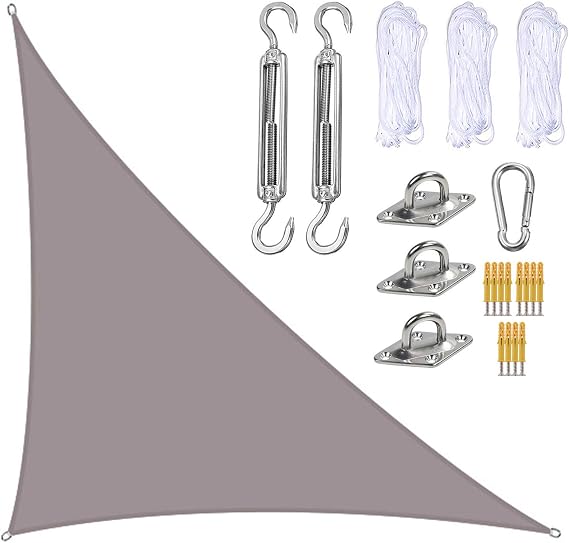 Sun Shade Sail Triangle 4 x 4 x 5.7 m UV Block Canopy for Patio, Right Angle Garden Shade Sails with Fixing Kit, Sunshade Awnings for Outdoor