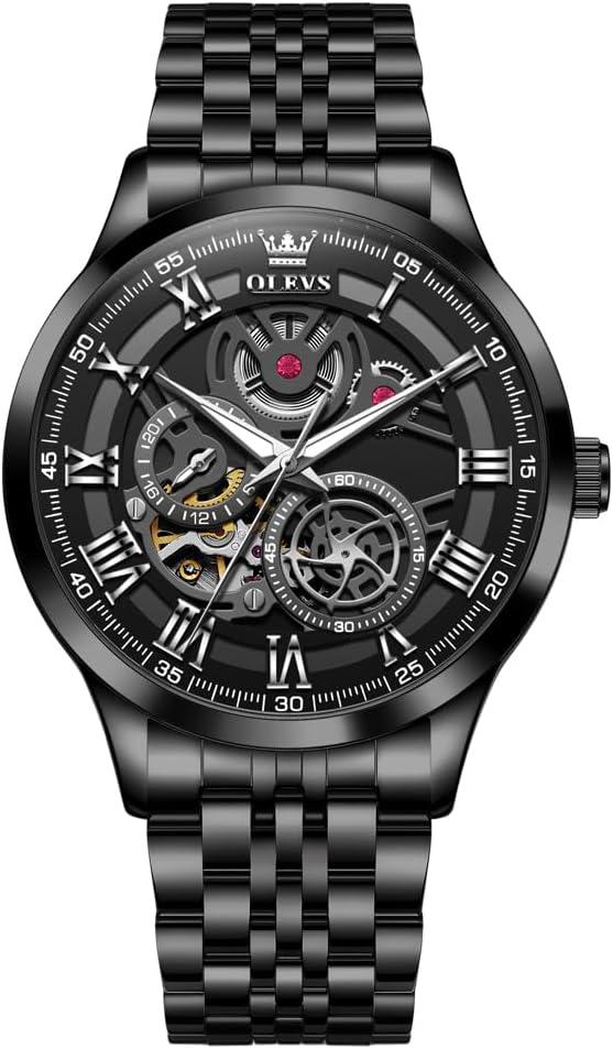 OLEVS Automatic Men's Watch Tourbillon Diamond Luxury Dress Watch Stainless Steel Waterproof Luminous Wrist Watch