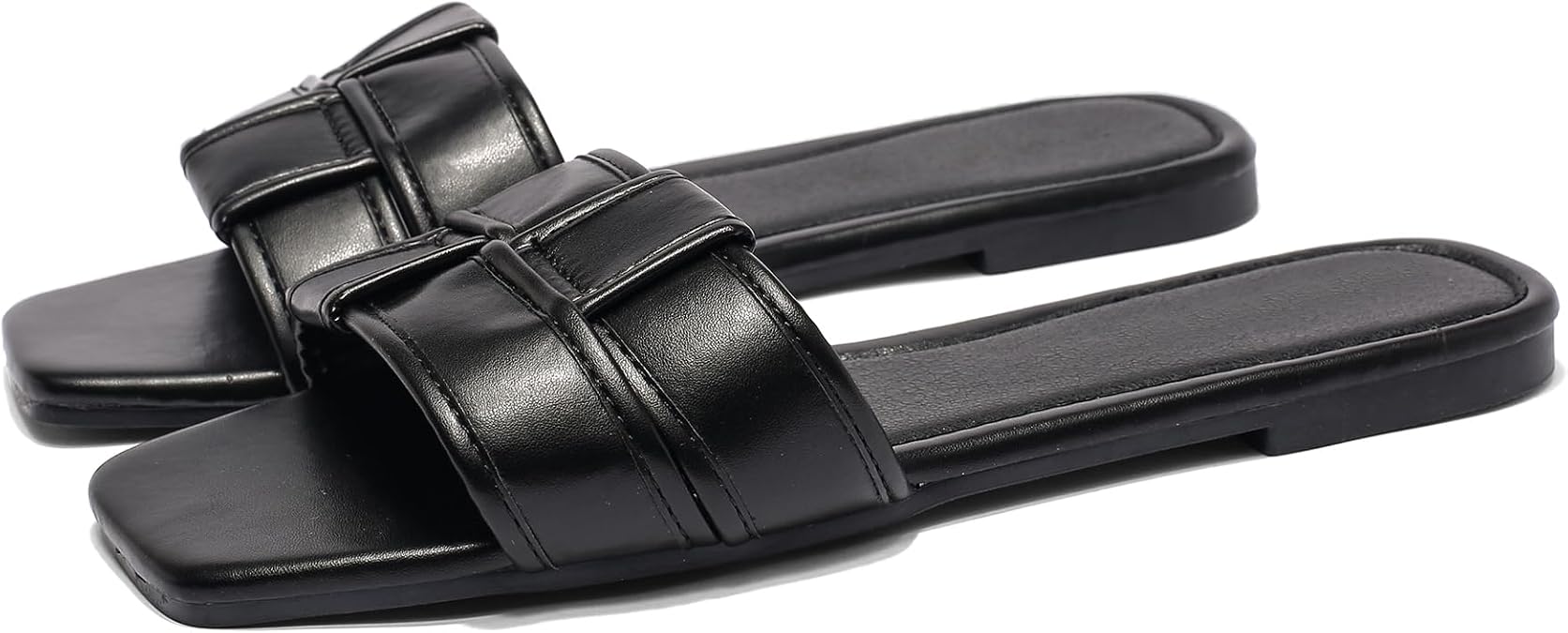 Women's Leather Flat Slides - Comfortable Slip On Sandals, Smart Casual Backless Mule Sandals for Summer