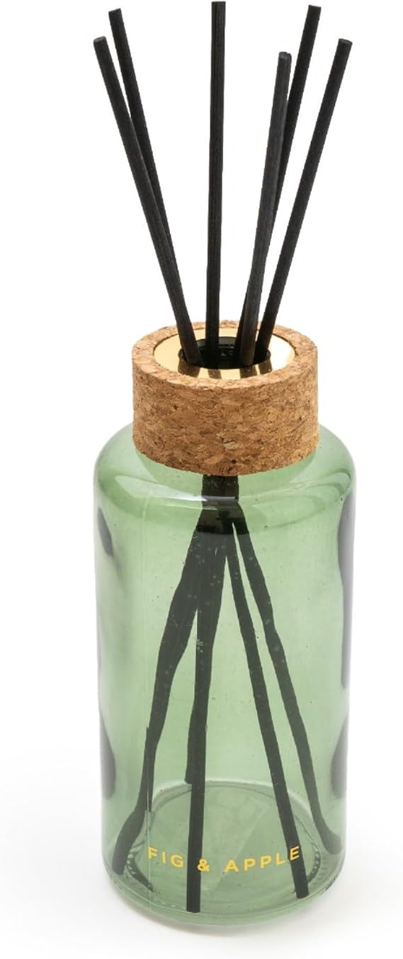 Madison & Mayfair Reed Diffuser, 200ml, Green Glass with Cork Lid, Fig & Apple Scent, 21cm x 6cm