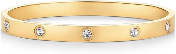 Pavoi 14k 金メッキ ラブバングル ブレスレット 女性用 | 防水 ステンレススチール キュービックジルコニア ヒンジ付きブレスレット デュペ