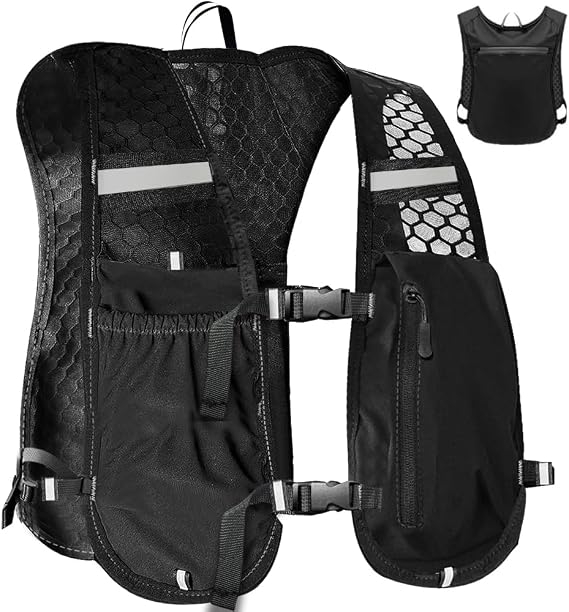 Unisex Running Vest with Phone Holder & Storage Adjustable Hydration Vest Lightweight & Breathable Running Backpack for Running Cycling Hiking - Reflective Running Vest for Women Men