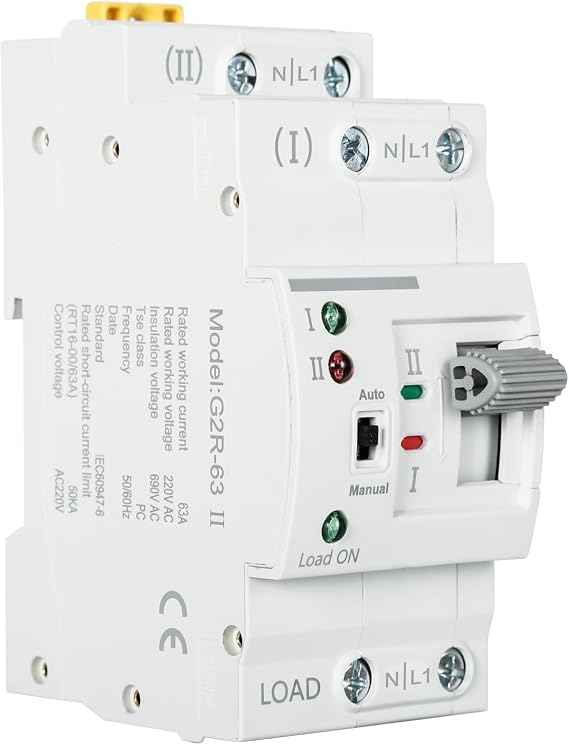 DEWIN Transfer Switch, Automatic Transfer Switch G2R 63A DIN Rail ATS Dual Power Automatic Transfer Switch Electric Selector Switches 220V (Si