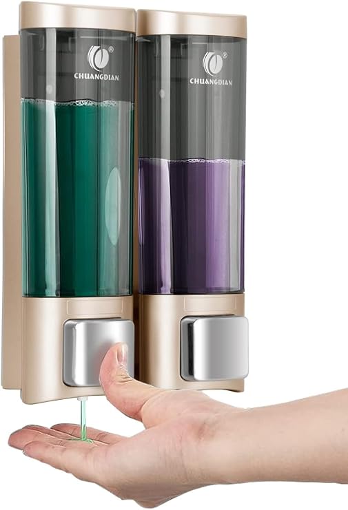 Double 200ML Soap Dispenser Bathroom Wall Mounted Shower Gel Shampoo and Conditioner Dispenser Kitchen Dish Detergent Container Hand Body Wash Liquid Soap Dispenser for Home Hotel Restaurant