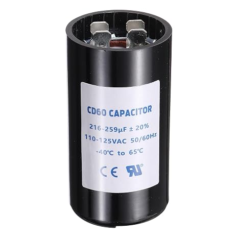 sourcing map CD60 Capacitor 216-259 UF/Mfd, 110-125 VAC CD60 Run Motor Start Capacitor 50/60 Hz for Electric Fan Motor Starting Well Pump, Black