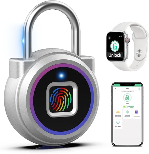 Eseesmart Fingerprint padlock, locker Bluetooth, mobile app, keyless biometric smart padlock, water resistant, suitable for gym, school, dictionary bags, locker and storage