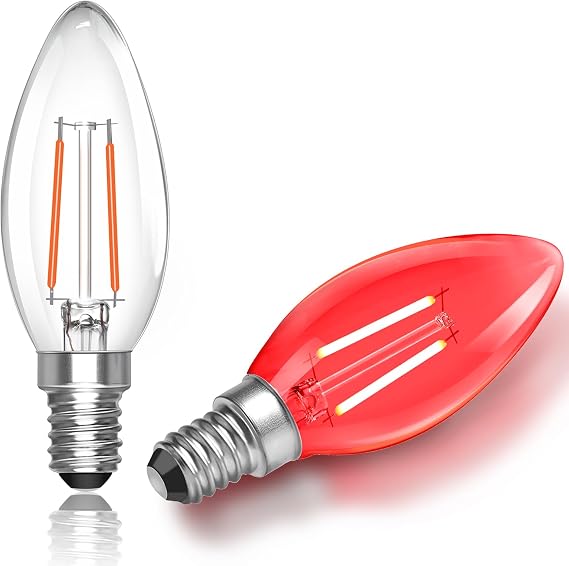 Red LED Bulbs E14 2W, Equivalent 20W Halogen Lamp, AC 230V, 200LM, C35 Coloured Bulb, Red Bulb, Decorative for Indoor Outdoor, Christmas, Halloween, Pack of 2 [Energy Class E]