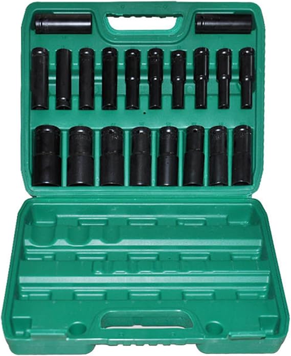 20pcs 1/2- Inch Socket Set, Tool Sets Ratchet Wrench Set with Bit Socket Set Drive Deep Impact 8mm- 32mm Heavy Duty Cr- V Steel Metric Socket with Carry Case for DIY, Car Repair and Household， Black