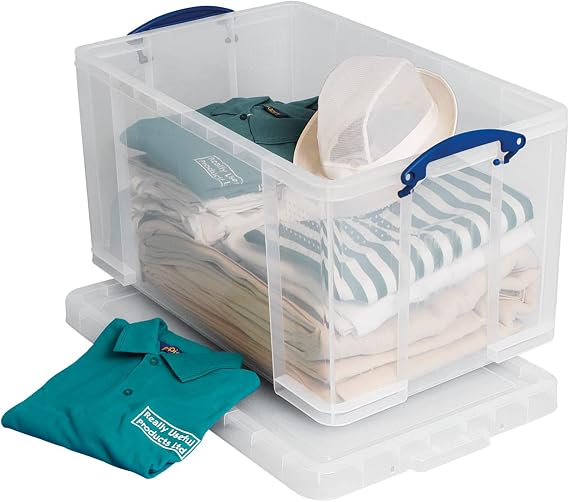 """Really Useful 84 Litre Versatile Clear Storage Box: Stackable, Transparent, Secure. Ideal for Storage & Transport. Organize with Ease, Ultimate Convenience"""