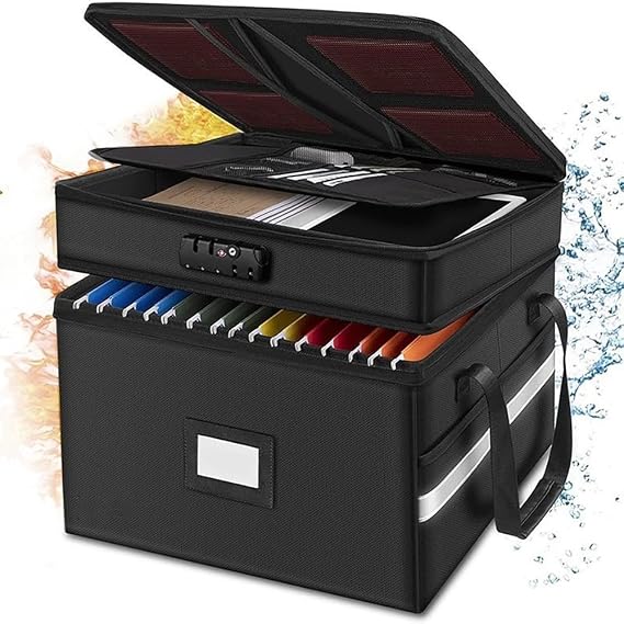 Fireproof Document Bag with Lock,Portable File Box,Fireproof and Waterproof File Box with Lock(39.6x31x32.5cm),Suitable for storing valuable documents, papers, etc.