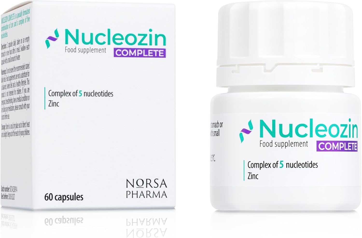 Nucleozin Complete (60 Capsules) | Zinc Citrate & Gluconate with Dietary Nucleotides | High Absorption Vegan Zinc Supplement for DNA, Cognitive, Immune & Cellular Health | Gluten & Additive-Free