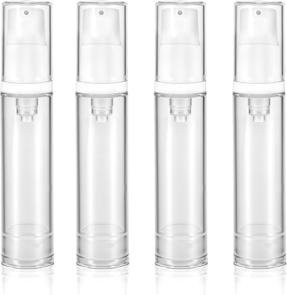 4 Pcs Empty Airless Pump Bottles, Refillable Clear Travel Pump Bottle Lotion Container Vacuum Cosmetic Container Presspump Bottle for DIY Foundation Gel Lotion Moisturiser Shampoo Toiletry(10ml)