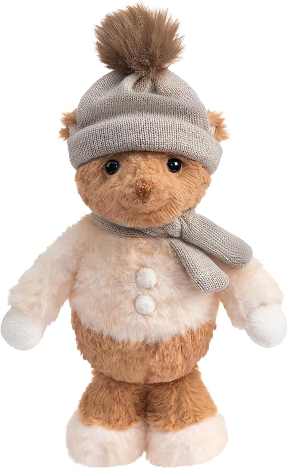 BEJOY Teddy Bear Soft Plush Toy Stuffed Animals Gray Knit Woolen Hat Scarf