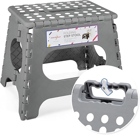 HOUSE DAY Small Folding Step Stool for Kids and Adults, 11 Inch, Grey