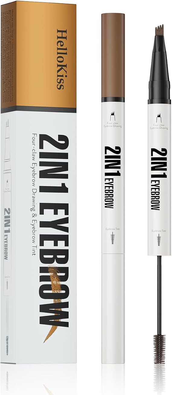 2-in-1 Eyebrow Pen & Tinted Brow Gel – 4-Tip Microblade Brow Pen for Hair-Like Strokes, Long-Lasting Natural Look, Waterproof & Smudge-Resistant Brow Definer Makeup Tool (# 02)