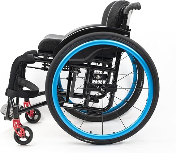 Folding Sports Wheelchair, Lightweight Transport Wheelchairs, Self-propelled Manual Wheelchairs, Aluminum Alloy Racing Chair (Blue, Seat Width 42cm/16.5in)