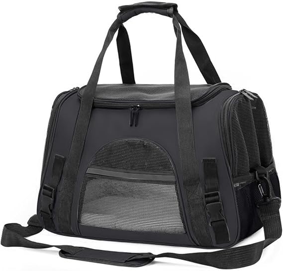 PETCUTE Pet Carrier,Foldable Pet Travel Carrier for Medium Cats and Puppy,Portable Cat Carrier Bag with Breathable Mesh and Removable Washable Mat,Shoulder Strap,Dog Carrier Bag with Reflective Strip
