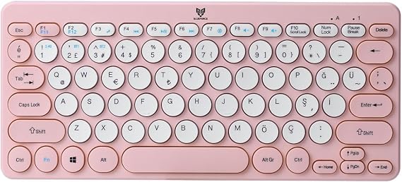 Blueforce Bt-k95 2,4Ghz Wireless + Bluetooth Kablosuz Sessiz Klavye Pembe Çift Modlu Telefon Tablet Mac Uyumlu