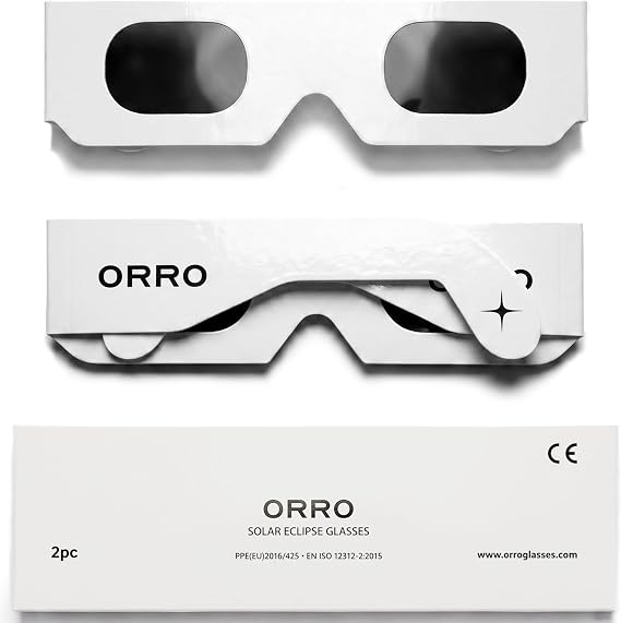 ORRO 40mm Solar Eclipse Glasses, 2/6/12 Pack, Certified Eye Protection, EN ISO 12312-2:2015 Tested, CE Marked for Direct Solar Viewing - Modern Fit