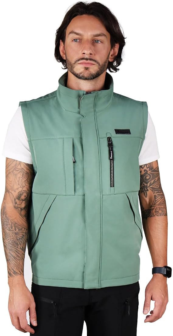 Ellobird Men's Softshell Vest, Warm Windproof Zip Pockets Waterproof Outerwear, Casual Hiking Travel Golf Sleeveless Jacket