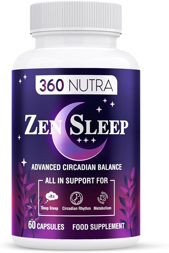 360 NUTRA Sleep Supplement- Natural Sleep Aid Tablets for Restful Nights & Circadian Balance- Advanced Deep Sleep Support with Valerian, Lemon Balm & Skullcap- Non-Habit Forming Formula- 60 Capsules