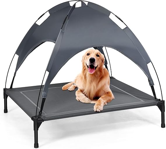 Maxmass Elevated Pet Cot, Cooling Raised Dog Bed with Detachable Canopy and Non-slip Feet, Portable Dogs Cats Bed for Indoor & Outdoor (XL)