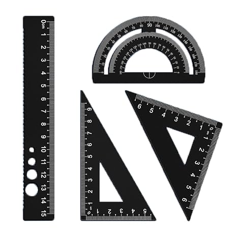 4Pcs Multifunctional Aluminum Ruler Set Rust-Proof Geometry Architect Scale Ruler Includes Ruler, Triangle, Protractor for Student Geometry Mathematics