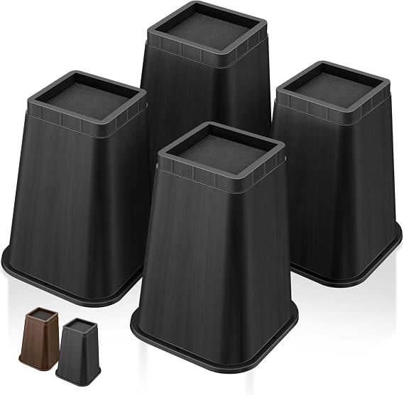 Bed Risers 8 Inch Heavy Duty Furniture Risers Square Chair Risers for Bed Sofa Table Couch 4 Pack Black (8 Inch)