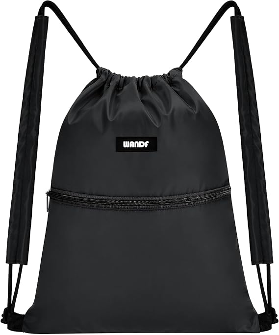 WANDF Drawstring Backpack with Shoulder Padded Gym Bag Sports Bag Backpack Gym Gym Ropes Adjustable for Men and Women (Black)