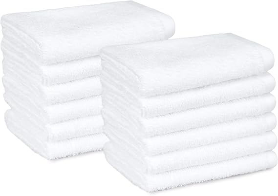 Amazon Basics 100% Cotton Absorbent Bath Towel Set 30 x 30 cm, White, Pack of 12