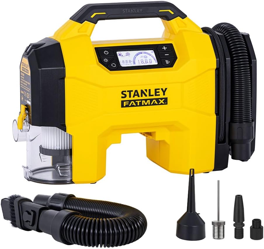 STANLEY SXVI02001 12Volt18Volt 160 PSI Dijital Basınç Göstergeli Lastik & Yatak Şişirme Pompası  Araç Süpürgesi  Led Lamba Akü Dahil Değildir
