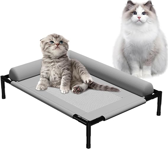 Elevated Dog Bed - Outdoor Dog Bed With Bolster | Cooling Dogs Beds With Pillow And Breathable Mesh | Washable Pet Furniture For Outdoor, Indoor, Camping, Patio, Sunbathing, And Travel