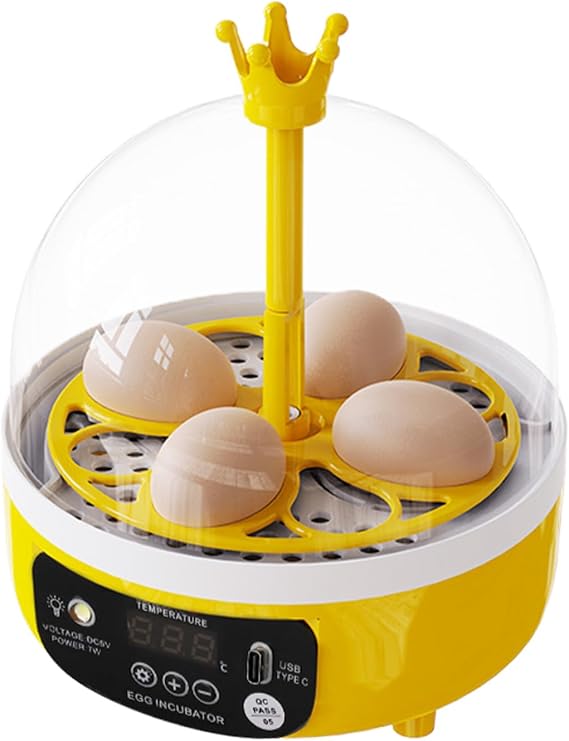 Egg Incubator, 4 Egg Automatic Poultry Egg Candler Temperature & Humidity Control with Automatic Egg Turning Egg Hatching Machine Hatcher for Chicken Duck Quail Parrot Eggs