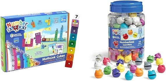 Learning Resources LSP0949-UK MathLink Cubes Numberblocks 1-10 Activity Set & Numberblocks Numberblob Counting Set, Maths Counters for Kids, Maths Teaching Resources