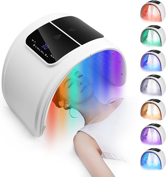 LED Face Light Therapy Mask, 7-Color Circulating Light, Spray Mask