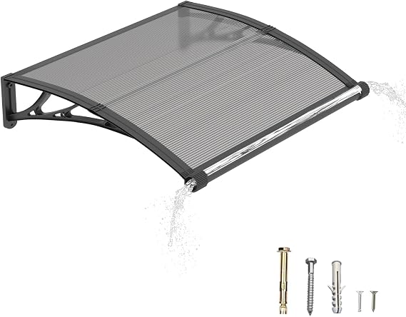 Front Door Canopy Outdoor Awning with Drainage, 80×120cm