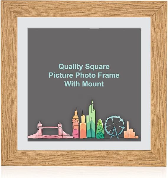 Boldon Framing - Natural, Square Flat Brushed Photo Frame with White Wall Mount,30x30 For Picture Size 25x25cm