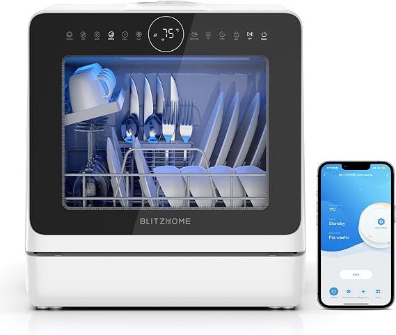 BLITZHOME Mini Dishwasher Tabletop Dishwasher Smart App Control [Energy Class D]