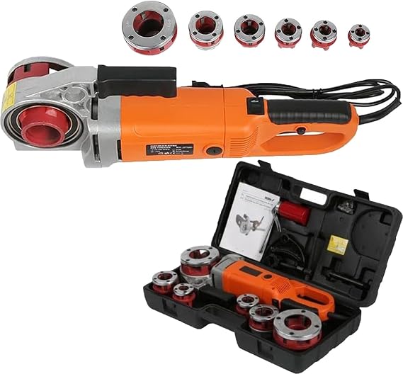 Electric Pipe Threader, 2300w Industrial Pipe Threading Machine, Pipe Threading Machine, Manual Pipe Threading Kit Set, with 6 Dies 1/2"-2" and Carrying Case(Color:6heads)